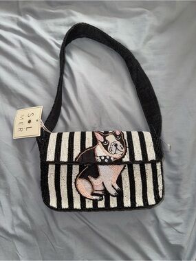 Beaded French Bulldog Shoulder Bag Handmade in India New with Tags